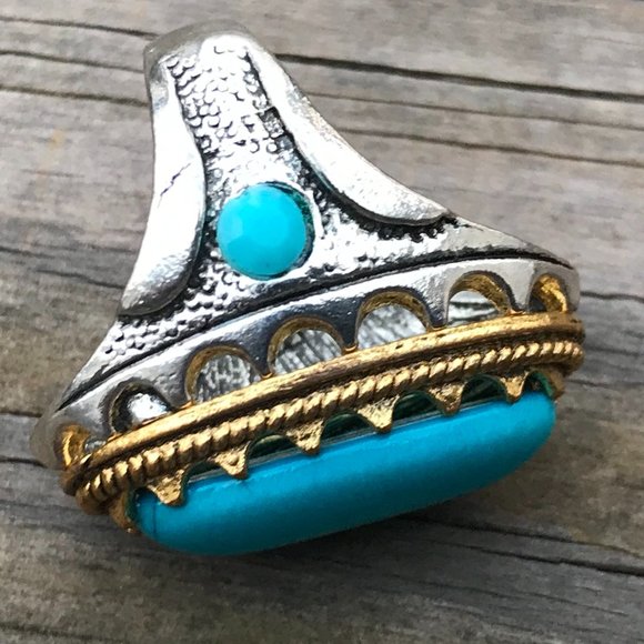 Men Rings Silver/Gold Tone Blue Stone Fashion Ring - Picture 4 of 11